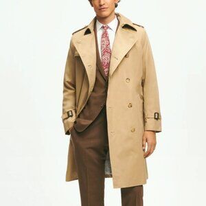 Brooks Brothers Men’s XL Supima Cotton Long Trench Coat Beige Plaid Lining $798